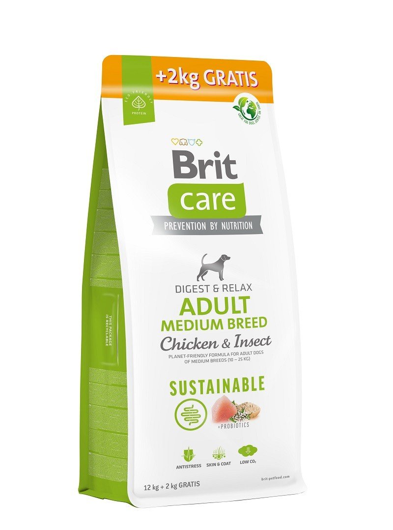 Brit Care Adult Medium Breed Chicken&Insect sausas maistas šunims su vištiena ir vabzdžiais 12 +2kg