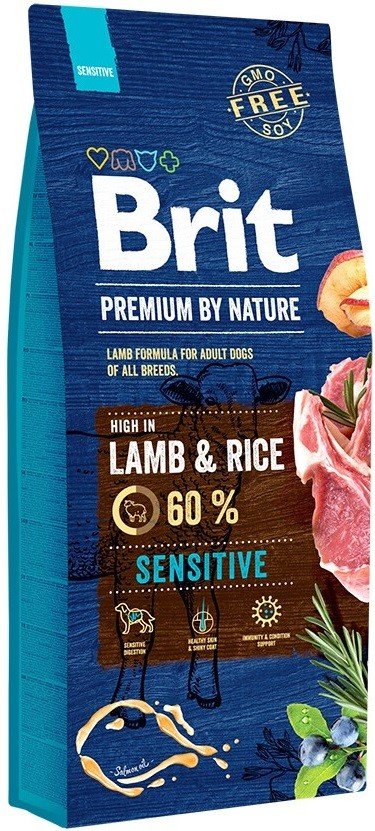 BRIT PREMIUM By Nature Lamb & Rice sausas pašaras šunims