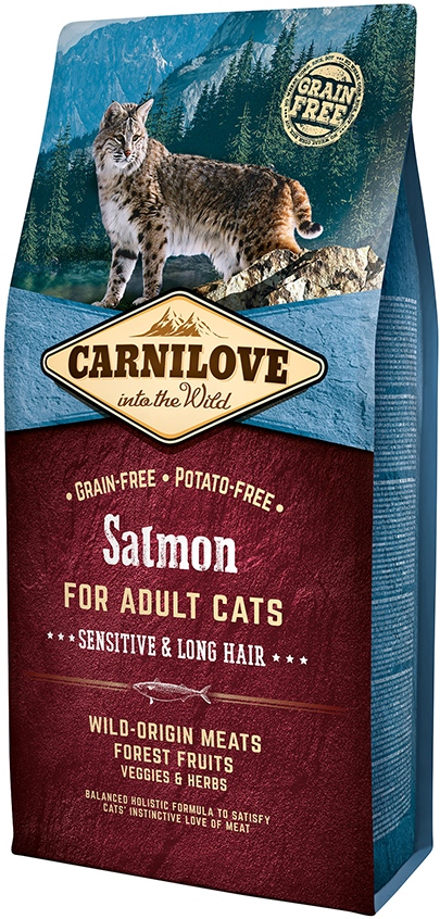 CarniLove Salmon Adult Cat Sensitive&Long Hair sausas pašaras katėms
