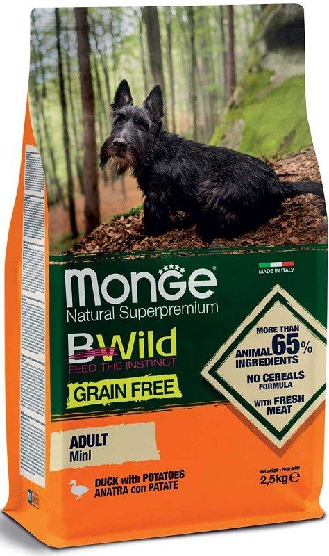 Monge Grain Free Mini Adult Duck (antiena) sausas pašaras šunims