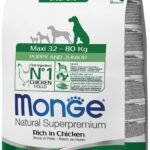 Monge Maxi Puppy & Junior Chicken (vištiena) sausas maistas šunims iki 1metų