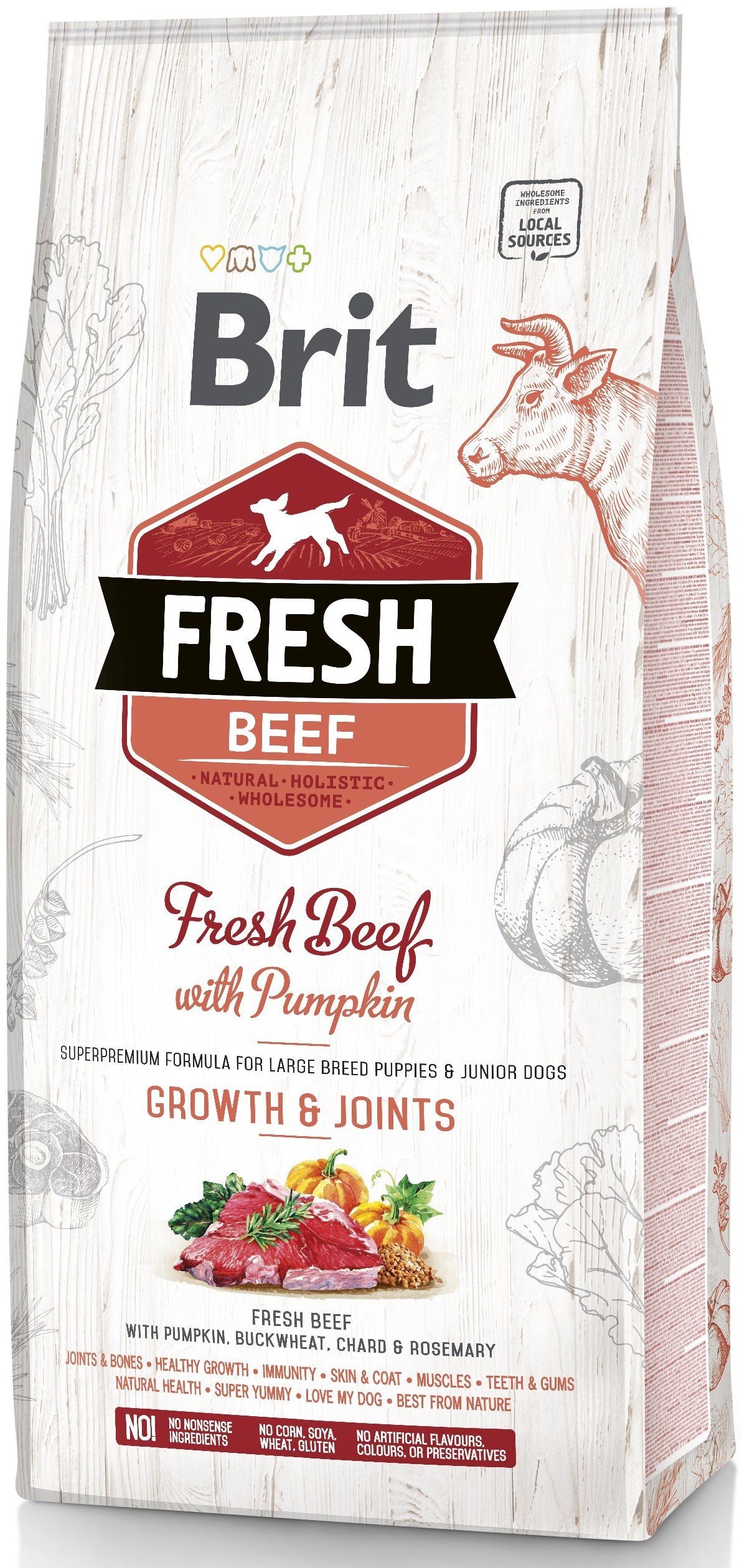 Brit Fresh Beef with Pumpkin Puppy Large sausas pašaras šunims