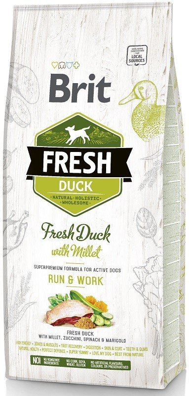 Brit Fresh Duck with Millet Active Run&Work sausas pašaras šunims