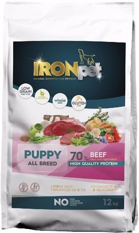 IRONpet BEEF Puppy All Breed vieno baltymo pašaras šunims iki 1 metų Galiojimas iki 2025 03 01