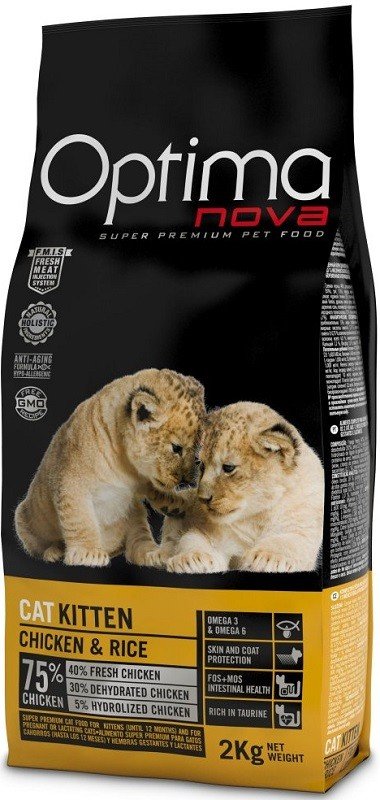Optima Nova Kitten Chicken & Rice vieno baltymo pašaras katėms iki 12 mėn