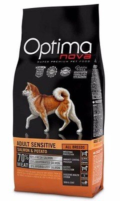 OPTIMA nova dog Adult Sensitive Salmon & Potato vieno baltymo sausas pašaras šunims