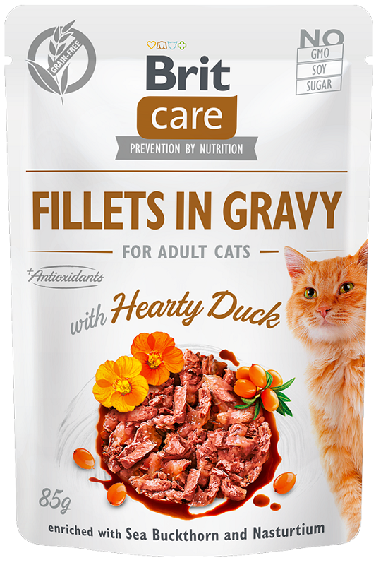 Brit Care Cat Fillets in Gravy Hearty Duck konservai su antiena katėms