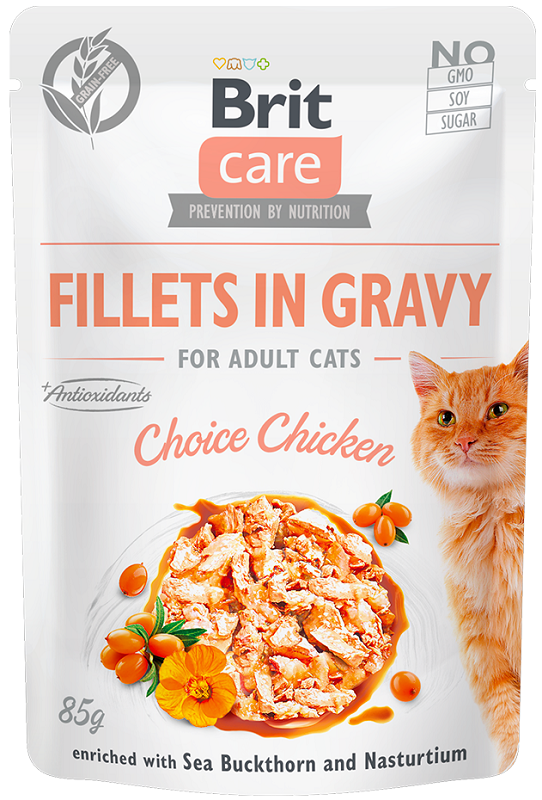 Brit Care Cat Fillets in Gravy Choice Chicken konservai su vištiena katėms