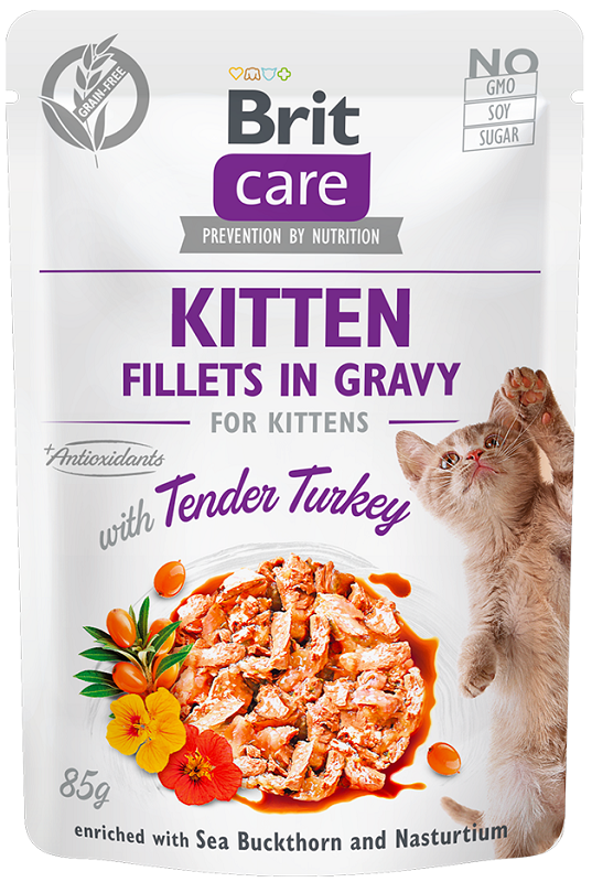 Brit Care Kitten Fillets in Gravy Turkey konservai su kalakutiena kačiukams