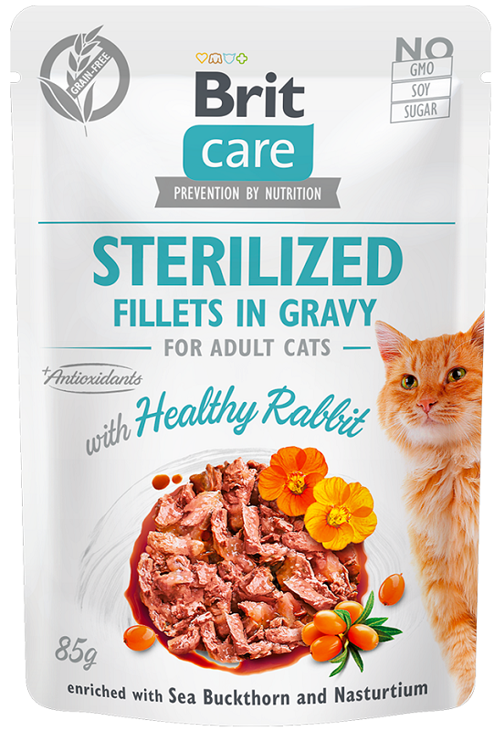 Brit Care Cat Sterilized Fillets in Gravy Healthy Rabbit konservai su triušiena sterilizuotoms katėms