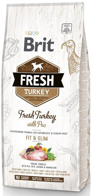 Brit Fresh Turkey with Pea Fit&Slim sausas pašaras šunims