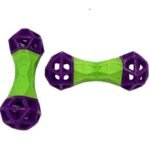 Žaislas šuniui guminis hantelis, 7x18cm violetinis-žalias