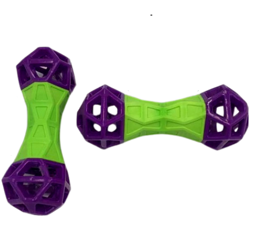 Žaislas šuniui guminis hantelis, 7x18cm violetinis-žalias