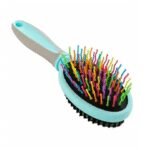 Dvipusis plastikinis šepetys, spalvotais dantukais 19cm