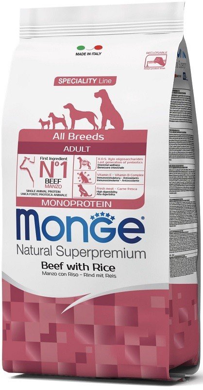 Monge All Breeds Adult Beef and Rice (jautiena) sausas maistas šunims