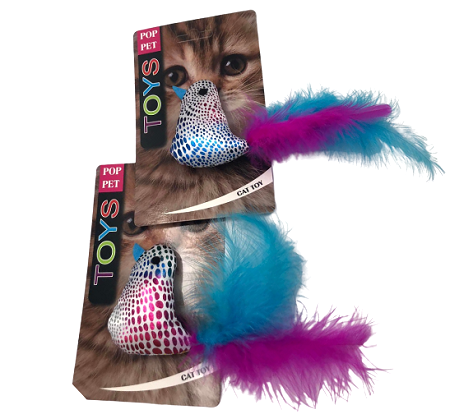 Žaislas katei, paukštis su plunksna, 8cm