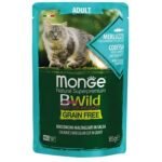 Monge BWild konservai katėms su menke, krevetėmis ir daržovėmis padaže