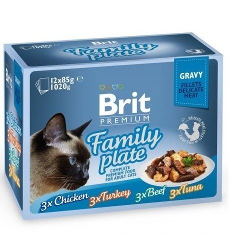 Brit Premium Cat konservai katėms filė padaže Family Plate (12×85 g)