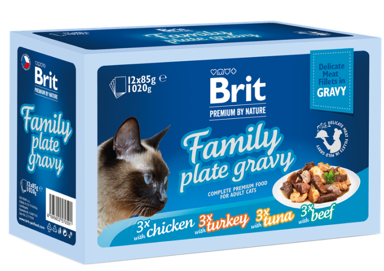 Brit Premium Cat konservai katėms filė padaže Family Plate (12×85 g)