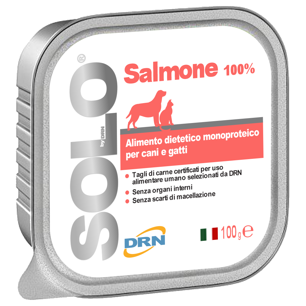 SOLO su lašiša - vieno baltymo konservai katėms ir šunims 100g