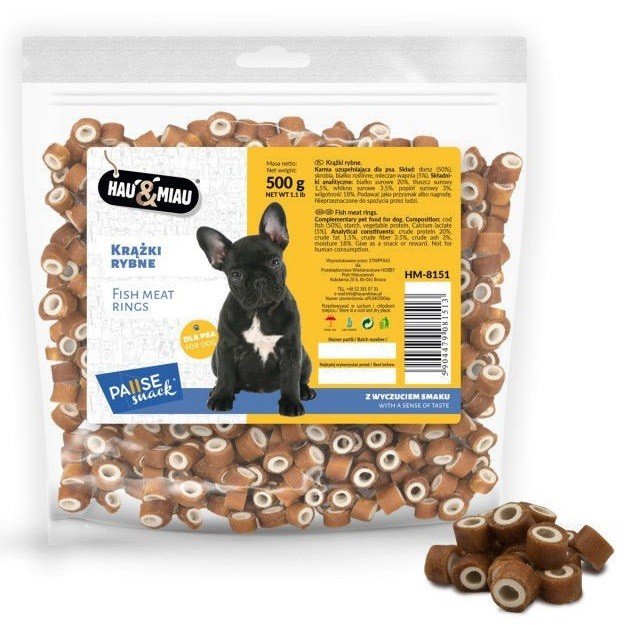 Hau&Miau Minkšti mini žuvies žiedai skanėstas šunims 500g