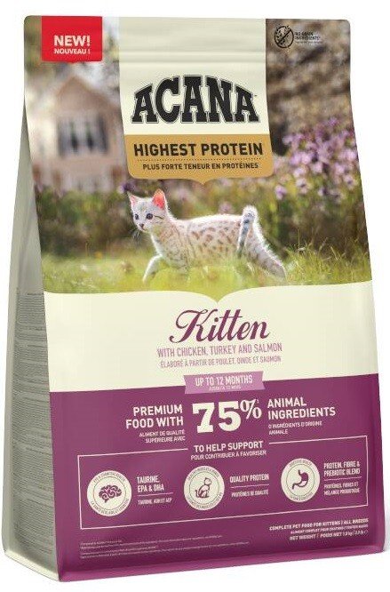 Acana Highest Protein Kitten (begrūdė formulė) sausas pašaras kačiukams iki 1 metų