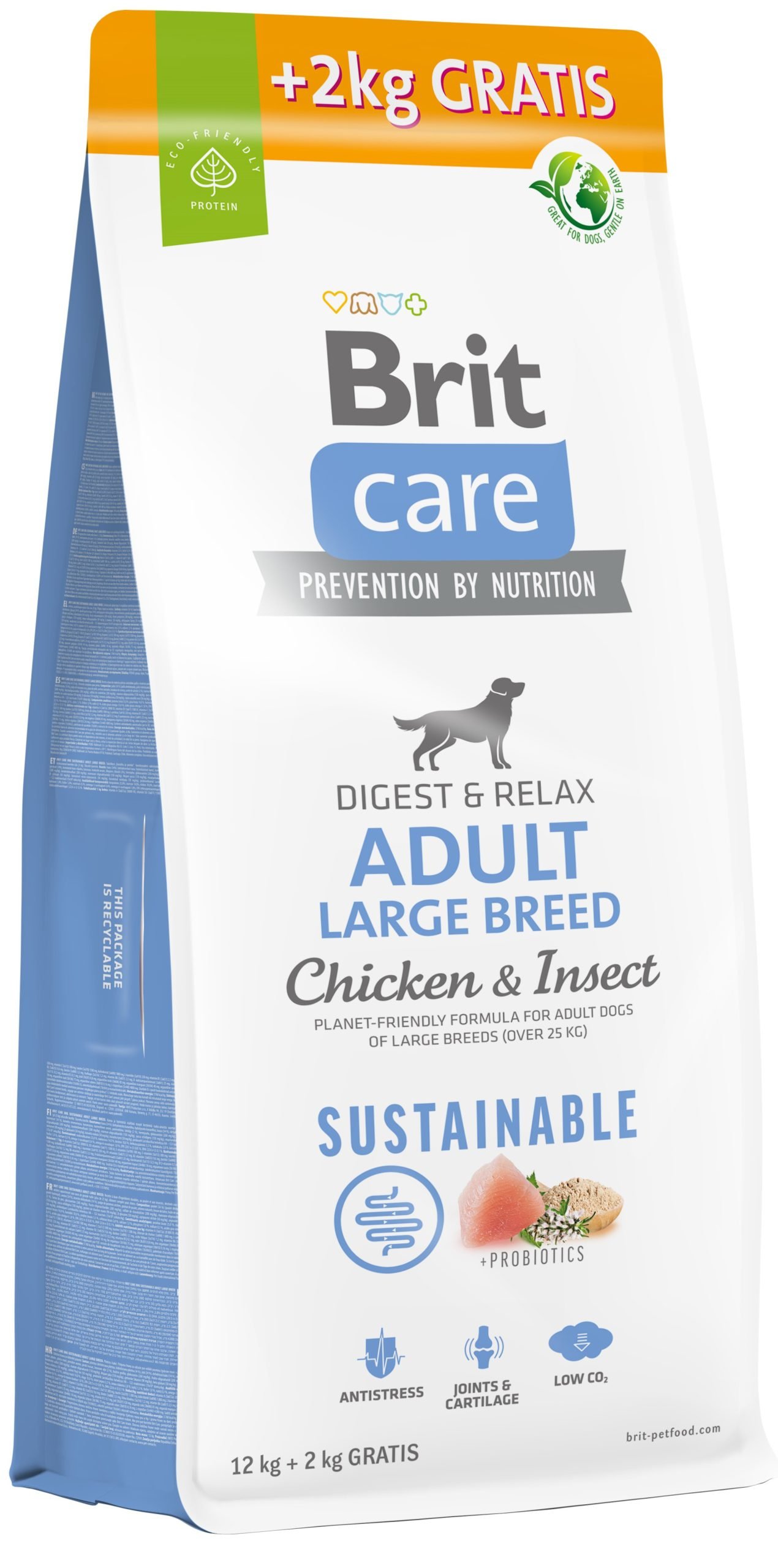 Brit Care Sustainable Adult Large Breed Chicken&Insect sausas maistas šunims su vištiena ir vabzdžiais 12 + 2 kg