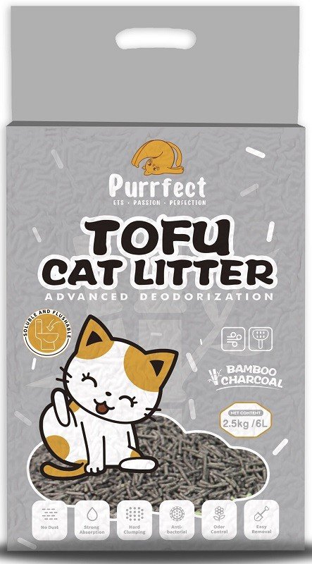 Purrfect Bamboo tofu kraikas katėms aktyvintos anglies kvapo sušokantis 8x6l