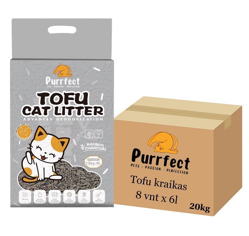 Purrfect Bamboo tofu kraikas katėms aktyvintos anglies kvapo sušokantis 8x6l