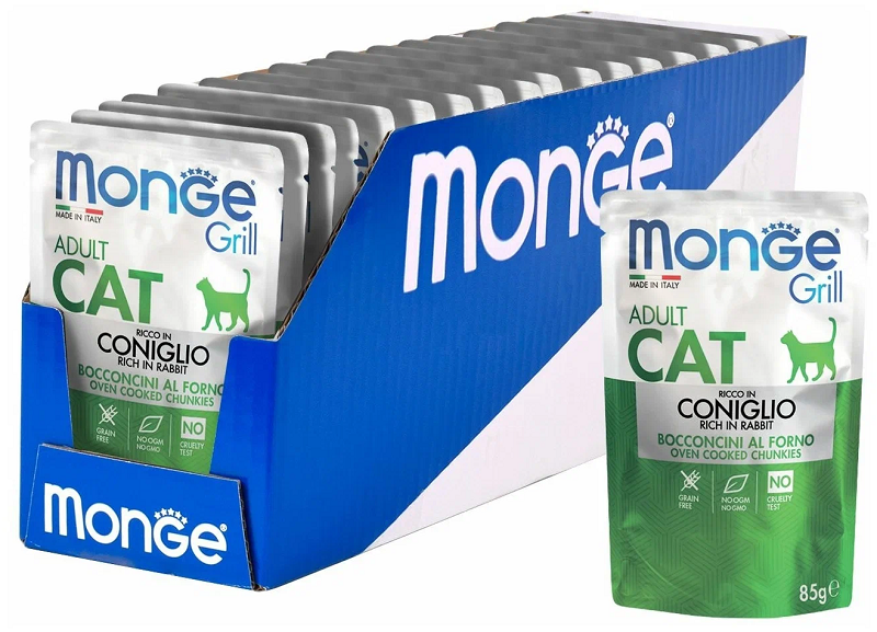 Monge Grill Adult Cat Rabbit in Jelly konservai katėms su triušiena 85g