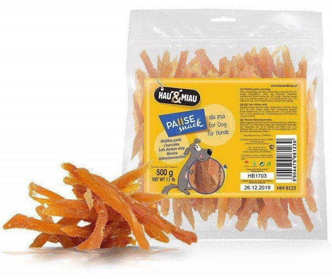 Hau&Miau Minkštos vištienos juostelės skanėstas šunims 500g