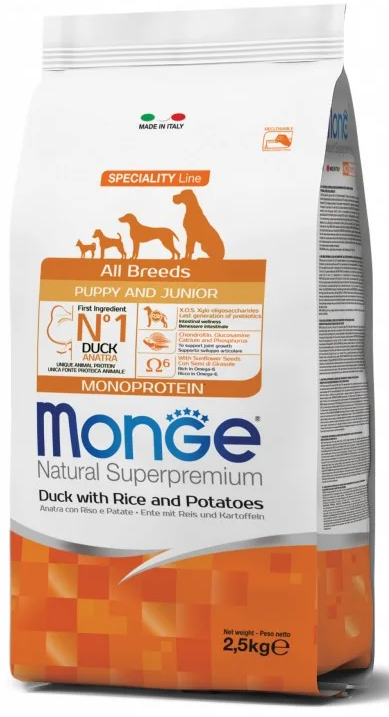 MONGE ALL BREEDS PUPPY DUCK (antiena) MAISTAS ŠUNIMS IKI 1 METŲ