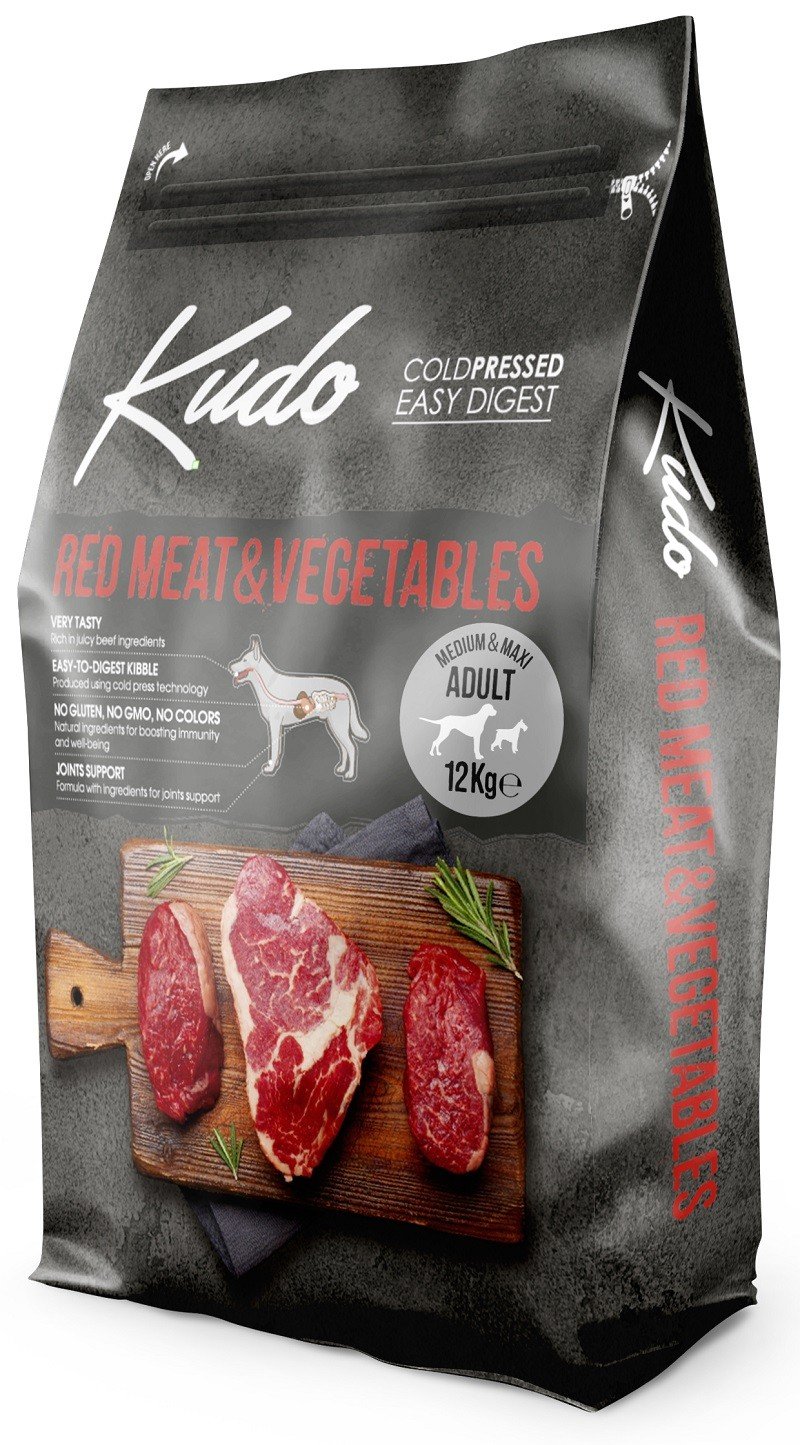 Kudo Red Meat&Vegetables Medium Maxi Adult sausas maistas suaugusiems šunims
