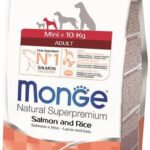 Monge mini adult sausas pašaras mažų veislių suaugusiems šunims su lašiša ir ryžiais 7,5kg