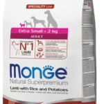 Monge Dry Dog Spec. Line - ypač mažų veislių suaugusiems šunims su ėriena, ryžiais ir bulvėmis 0,8 kg