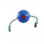 Žaislas guminis kamuolys mėlynas su virve 10cm